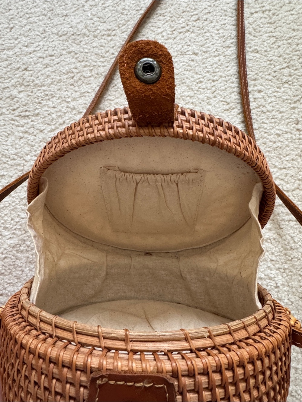 Round Woven Crossbody Bag in Brown - Picture 3 of 7
